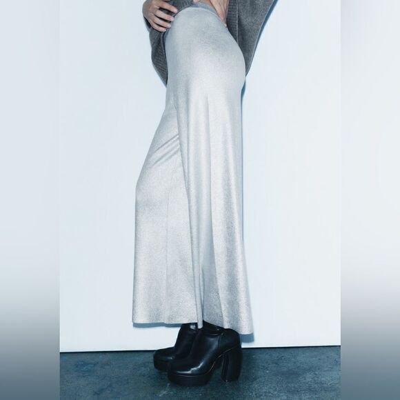 ZARA FOIL WIDE LEG KNIT PANTS - Picture 7 of 10